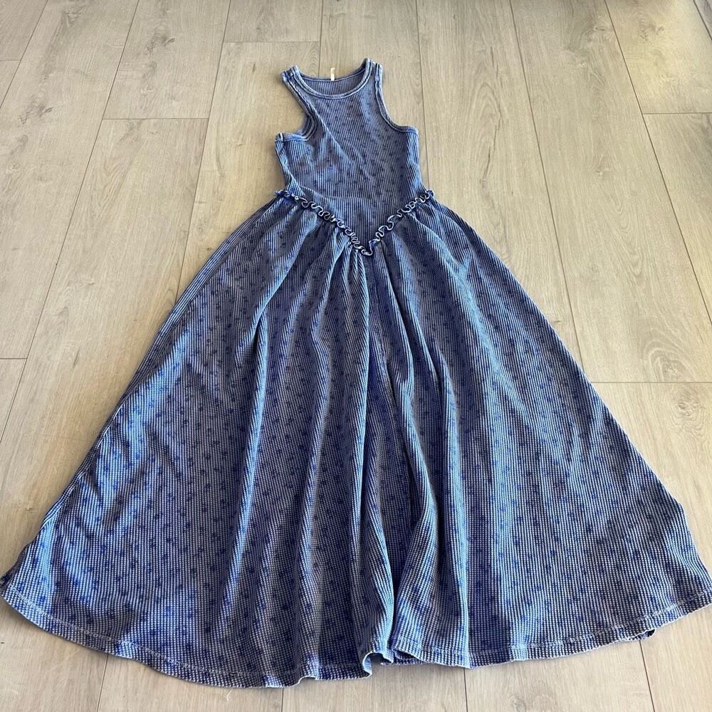 Free People Blue Sleeveless Maxi Dress with Subtle Pattern